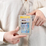 New ID card holder, card holder, leather Japanese zipper, lanyard card holder, multi-functional halterneck document holder