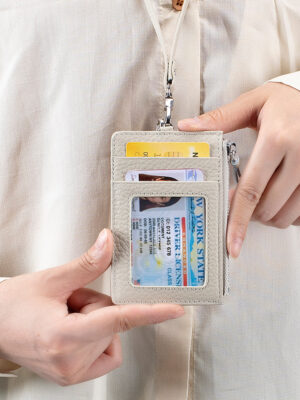New ID card holder, card holder, leather Japanese zipper, lanyard card holder, multi-functional halterneck document holder