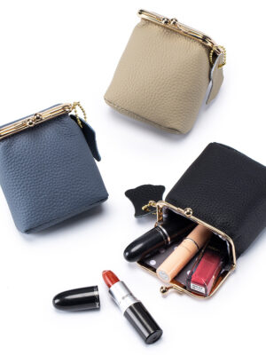 Leather mini lipstick envelope lychee pattern lipstick box ins style multi-functional women's convenient storage bag