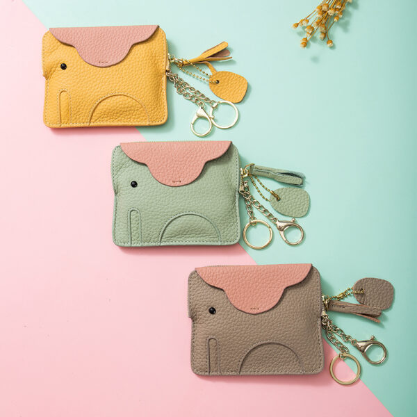 Mini elephant coin purse ultra-thin top layer cowhide coin keychain storage bag genuine leather coin purse