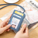 New ID card holder, card holder, leather Japanese zipper, lanyard card holder, multi-functional halterneck document holder