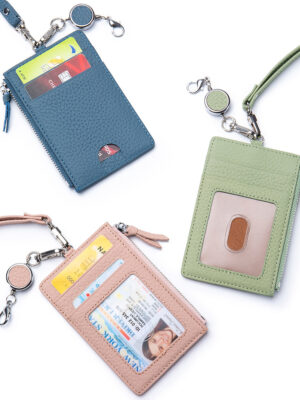New ID card holder, card holder, leather Japanese zipper, lanyard card holder, multi-functional halterneck document holder