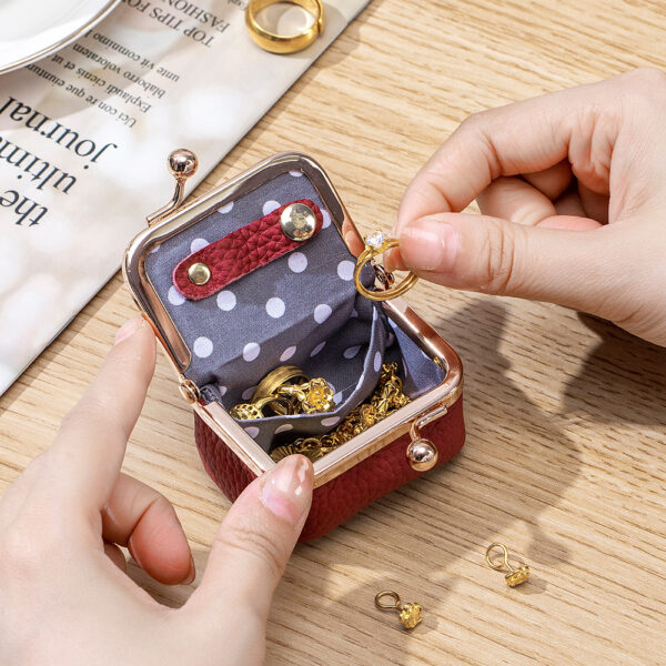 New Leather Compact Mouth Gold Bag Diamond Ring Jewelry Bag Mini Ring Necklace Earrings Jewelry Box Coin Purse
