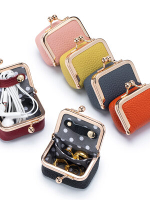 New Leather Compact Mouth Gold Bag Diamond Ring Jewelry Bag Mini Ring Necklace Earrings Jewelry Box Coin Purse