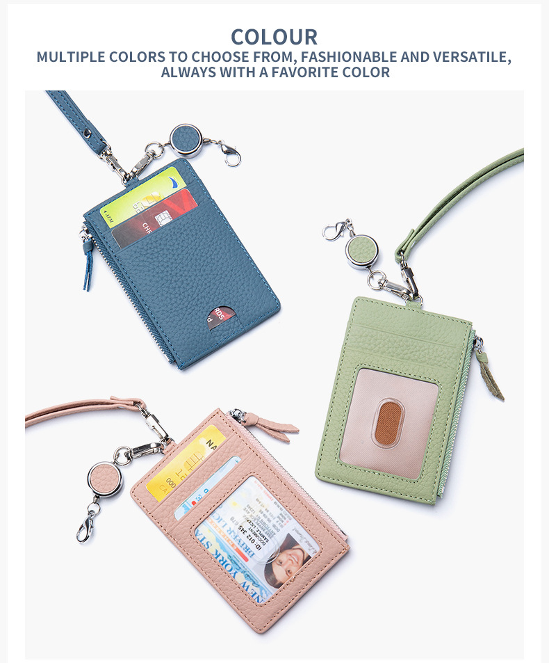 New ID card holder, card holder, leather Japanese zipper, lanyard card holder, multi-functional halterneck document holder