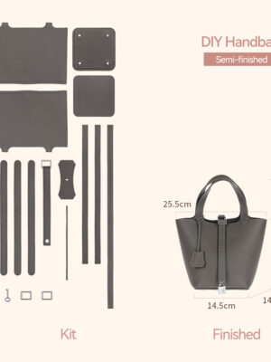 LeCynBay Top Grain Leather Lady Picotin Lock Totes Bag DIY Kit