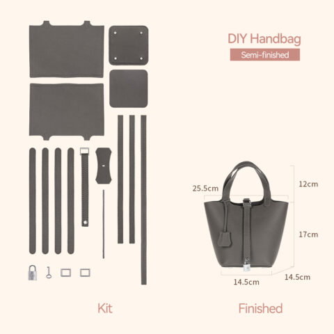 LeCynBay Top Grain Leather Lady Picotin Lock Totes Bag DIY Kit