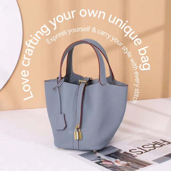 Top Grain Leather Lady Picotin Lock Totes Bag DIY Kit