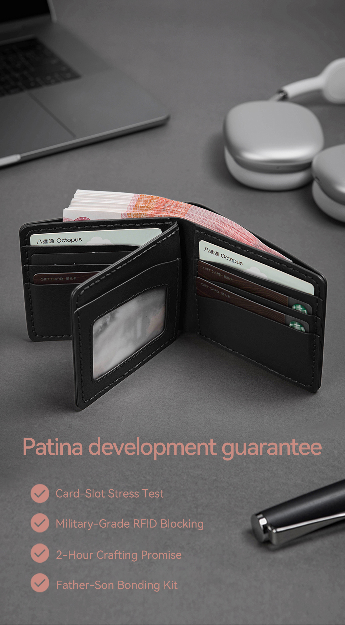 LeCynBay DIY Men's Leather Wallet Kit - Full Grain Cowhide Bifold/Trifold with Free Engraving (Father's Day Gift Idea)