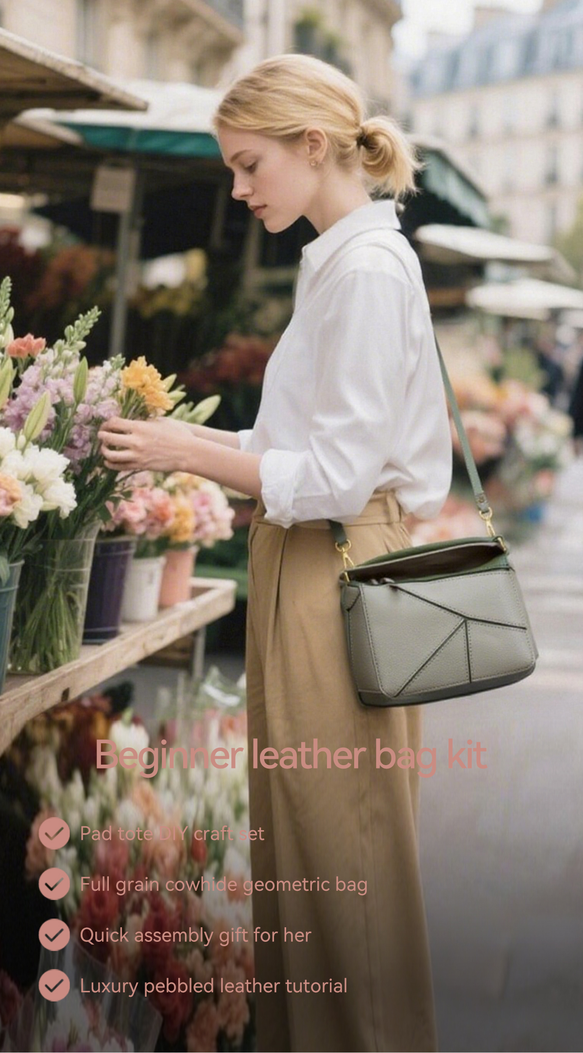 LeCynBay DIY Geometric Leather Bag Kit - Premium Full-Grain Cowhide for Beginners 