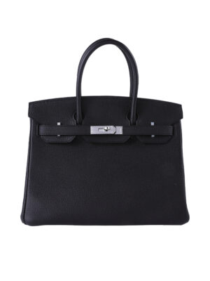 Premium BirKin30 Imported Full-Grain Togo Leather in Classic Black – Featuring Sleek Silver-Tone Hardware