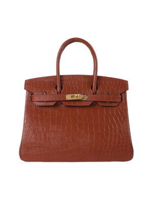 Birkin 30 Hand-Stitched Crocodile Leather Tote - Gold Brown with 24K Gold-Plated Hardware
