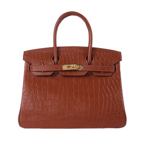 Birkin 30 Hand-Stitched Crocodile Leather Tote - Gold Brown with 24K Gold-Plated Hardware