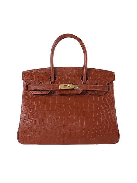 Birkin 30 Hand-Stitched Crocodile Leather Tote - Gold Brown with 24K Gold-Plated Hardware