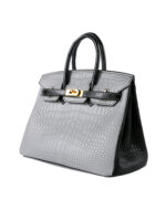 Birkin 25 Matte Niloticus Crocodile - Pearl Grey & Noir Contrast with 24K Gold Hardware (3-Piece Skin, Hand-Stitched)