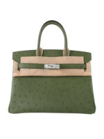 Birkin 30 in Premium Grade-A Ostrich Leather - Olive Green with Palladium Hardware (Classic Women's Handbag, Blind Stamp)