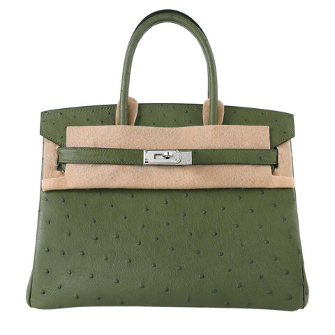 Birkin 30 in Premium Grade-A Ostrich Leather - Olive Green with Palladium Hardware (Classic Women's Handbag, Blind Stamp)