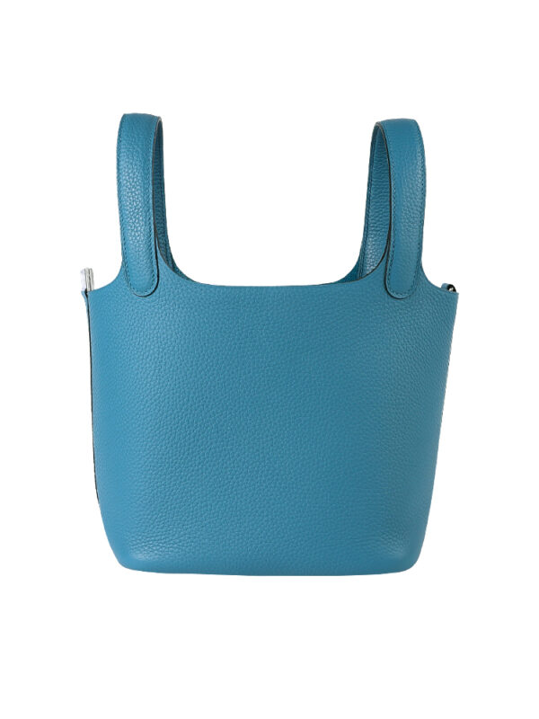 TC Leather Picotin Lock Bag with Detachable Shoulder Strap - Denim Blue & Silver Hardware