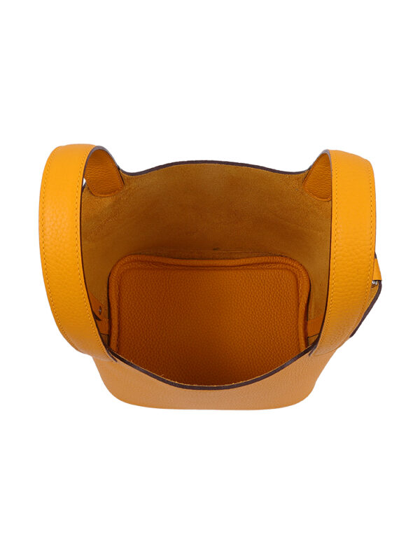TC Leather Picotin Lock Bag (Includes Strap) - Amber Yellow with Silver Hardware