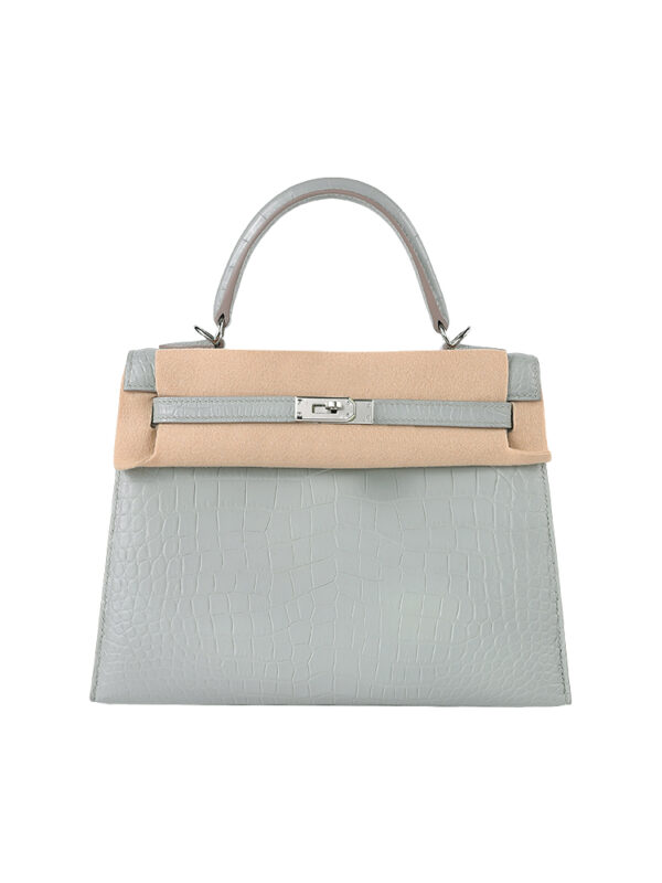 Kelly 25 Sellier Bag in Rare Porosus Crocodile (Grade A) - Pearl Gray with Palladium Hardware