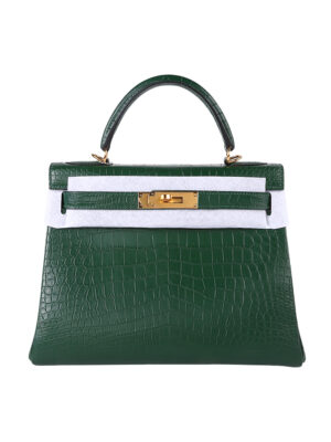 Kelly 28 Retourne in Exotic Siamese Crocodile (Grade A Belly Cut) - Cypress Green with Gold-Tone Hardware