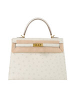 Kelly 25 Sellier in Porosus Ostrich - Vanilla Cream with Gold Hardware