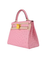 Kelly 28 Retourne Ostrich Leather Handbag - Blush Pink with Gold Hardware (Edge Paint Edition)