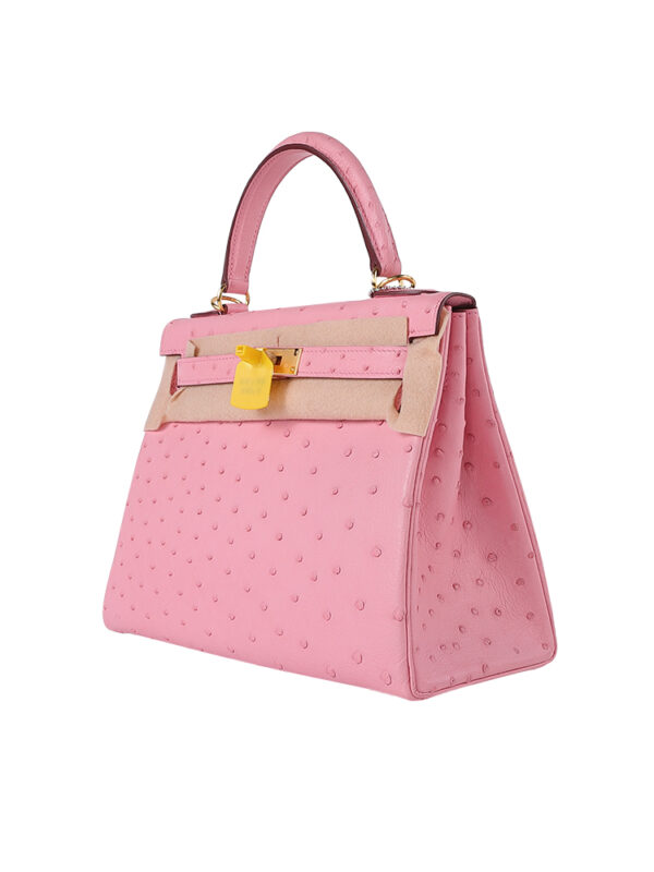 Kelly 28 Retourne Ostrich Leather Handbag - Blush Pink with Gold Hardware (Edge Paint Edition)