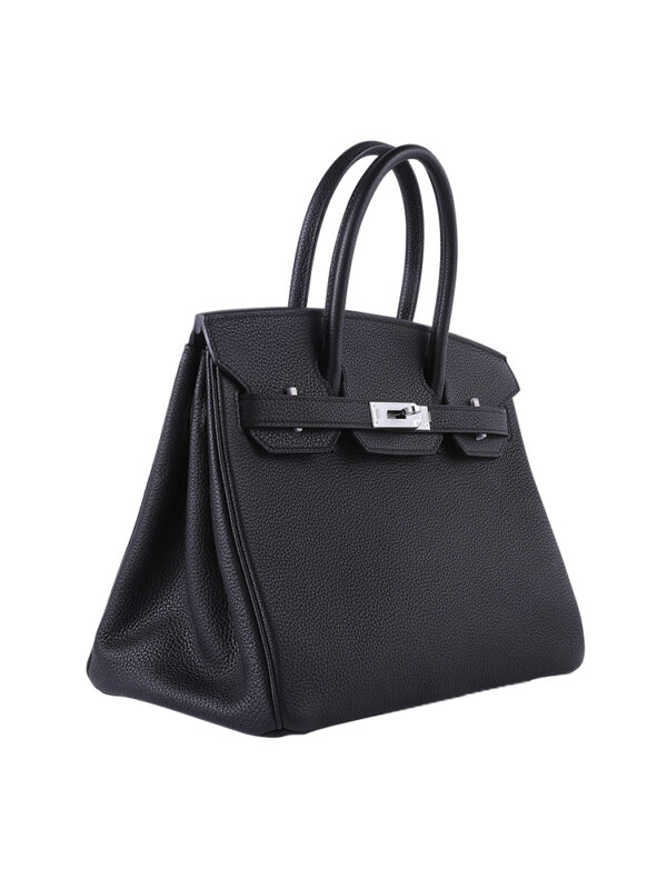 Premium BirKin30 Imported Full-Grain Togo Leather in Classic Black – Featuring Sleek Silver-Tone Hardware