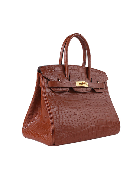 Birkin 30 Hand-Stitched Crocodile Leather Tote - Gold Brown with 24K Gold-Plated Hardware