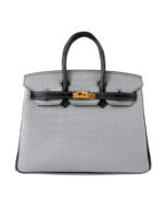 Birkin 25 Matte Niloticus Crocodile - Pearl Grey & Noir Contrast with 24K Gold Hardware (3-Piece Skin, Hand-Stitched)
