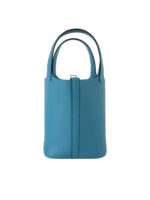 TC Leather Picotin Lock Bag with Detachable Shoulder Strap - Denim Blue & Silver Hardware