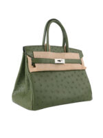 Birkin 30 in Premium Grade-A Ostrich Leather - Olive Green with Palladium Hardware (Classic Women's Handbag, Blind Stamp)