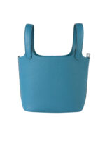 TC Leather Picotin Lock Bag with Detachable Shoulder Strap - Denim Blue & Silver Hardware