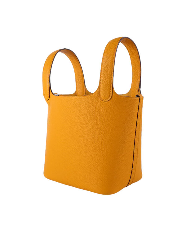 TC Leather Picotin Lock Bag (Includes Strap) - Amber Yellow with Silver Hardware