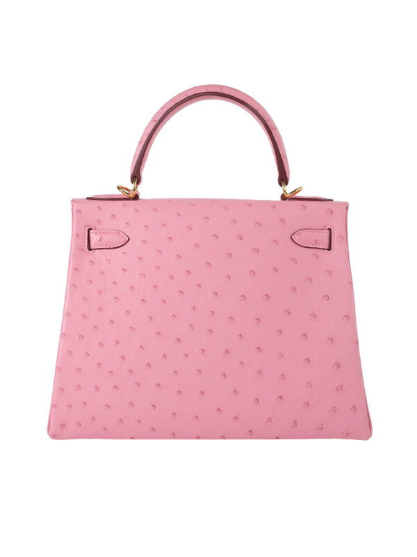 Kelly 28 Retourne Ostrich Leather Handbag - Blush Pink with Gold Hardware (Edge Paint Edition)