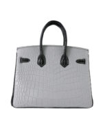 Birkin 25 Matte Niloticus Crocodile - Pearl Grey & Noir Contrast with 24K Gold Hardware (3-Piece Skin, Hand-Stitched)