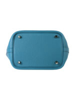 TC Leather Picotin Lock Bag with Detachable Shoulder Strap - Denim Blue & Silver Hardware