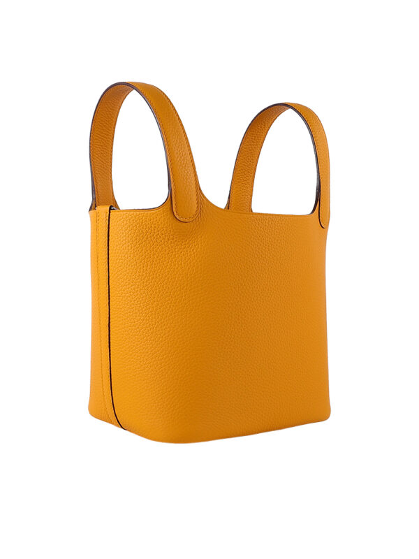 TC Leather Picotin Lock Bag (Includes Strap) - Amber Yellow with Silver Hardware