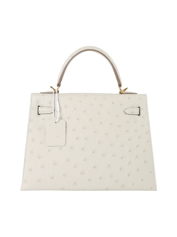 Kelly 25 Sellier in Porosus Ostrich - Vanilla Cream with Gold Hardware