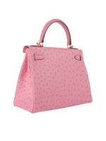 Kelly 28 Retourne Ostrich Leather Handbag - Blush Pink with Gold Hardware (Edge Paint Edition)