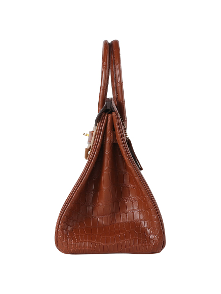 Birkin 30 Hand-Stitched Crocodile Leather Tote - Gold Brown with 24K Gold-Plated Hardware