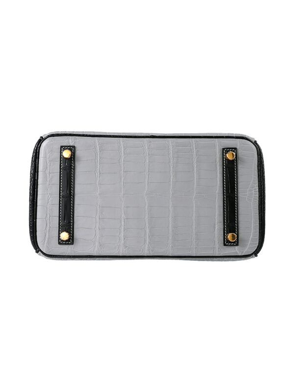 Birkin 25 Matte Niloticus Crocodile - Pearl Grey & Noir Contrast with 24K Gold Hardware (3-Piece Skin, Hand-Stitched)