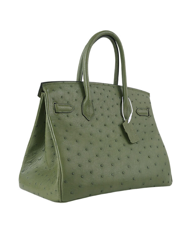 Birkin 30 in Premium Grade-A Ostrich Leather - Olive Green with Palladium Hardware (Classic Women's Handbag, Blind Stamp)