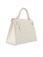 Kelly 25 Sellier in Porosus Ostrich - Vanilla Cream with Gold Hardware