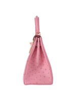 Kelly 28 Retourne Ostrich Leather Handbag - Blush Pink with Gold Hardware (Edge Paint Edition)