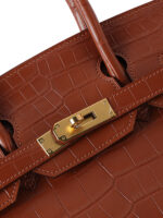 Birkin 30 Hand-Stitched Crocodile Leather Tote - Gold Brown with 24K Gold-Plated Hardware
