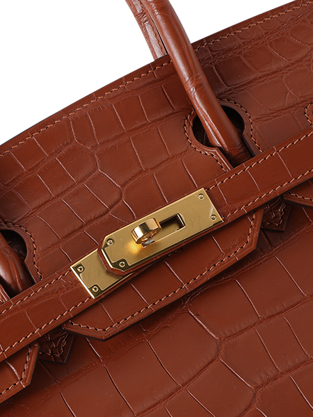 Birkin 30 Hand-Stitched Crocodile Leather Tote - Gold Brown with 24K Gold-Plated Hardware