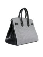 Birkin 25 Matte Niloticus Crocodile - Pearl Grey & Noir Contrast with 24K Gold Hardware (3-Piece Skin, Hand-Stitched)