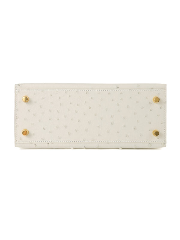 Kelly 25 Sellier in Porosus Ostrich - Vanilla Cream with Gold Hardware